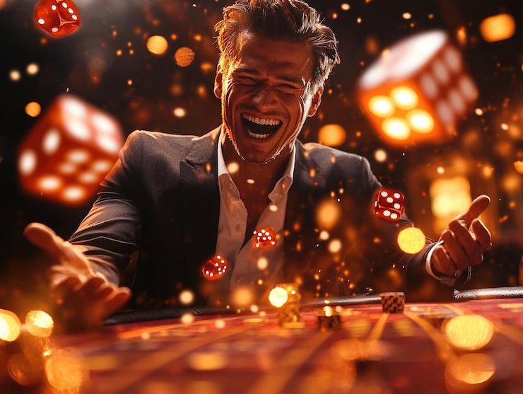 Meja Caribbean Stud Poker live-dealer dengan lima kartu pemain dan satu kartu dealer terbuka